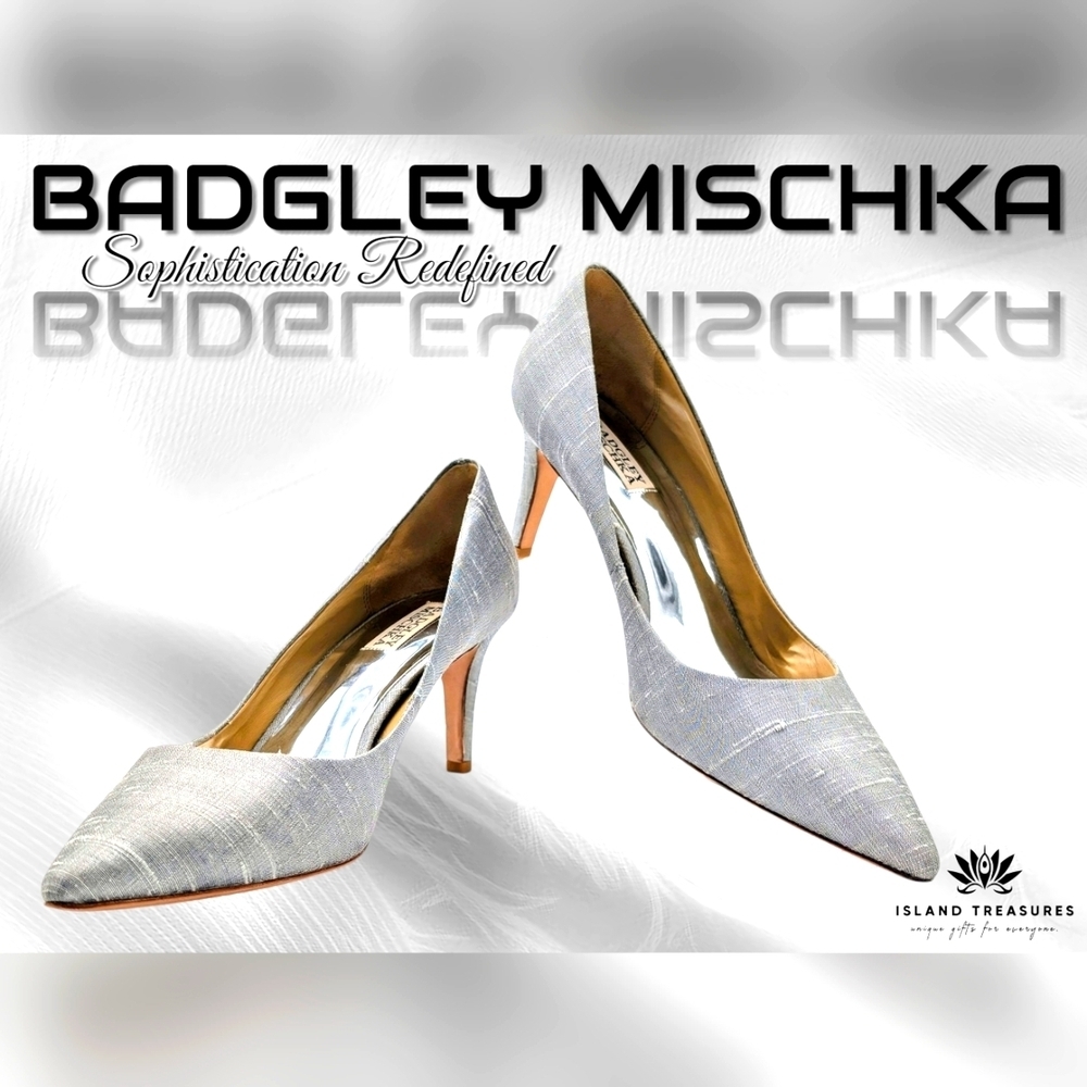 Badgley Mischka Silver Gray Lana Silk Formal Dress Mid Heels Pumps 10